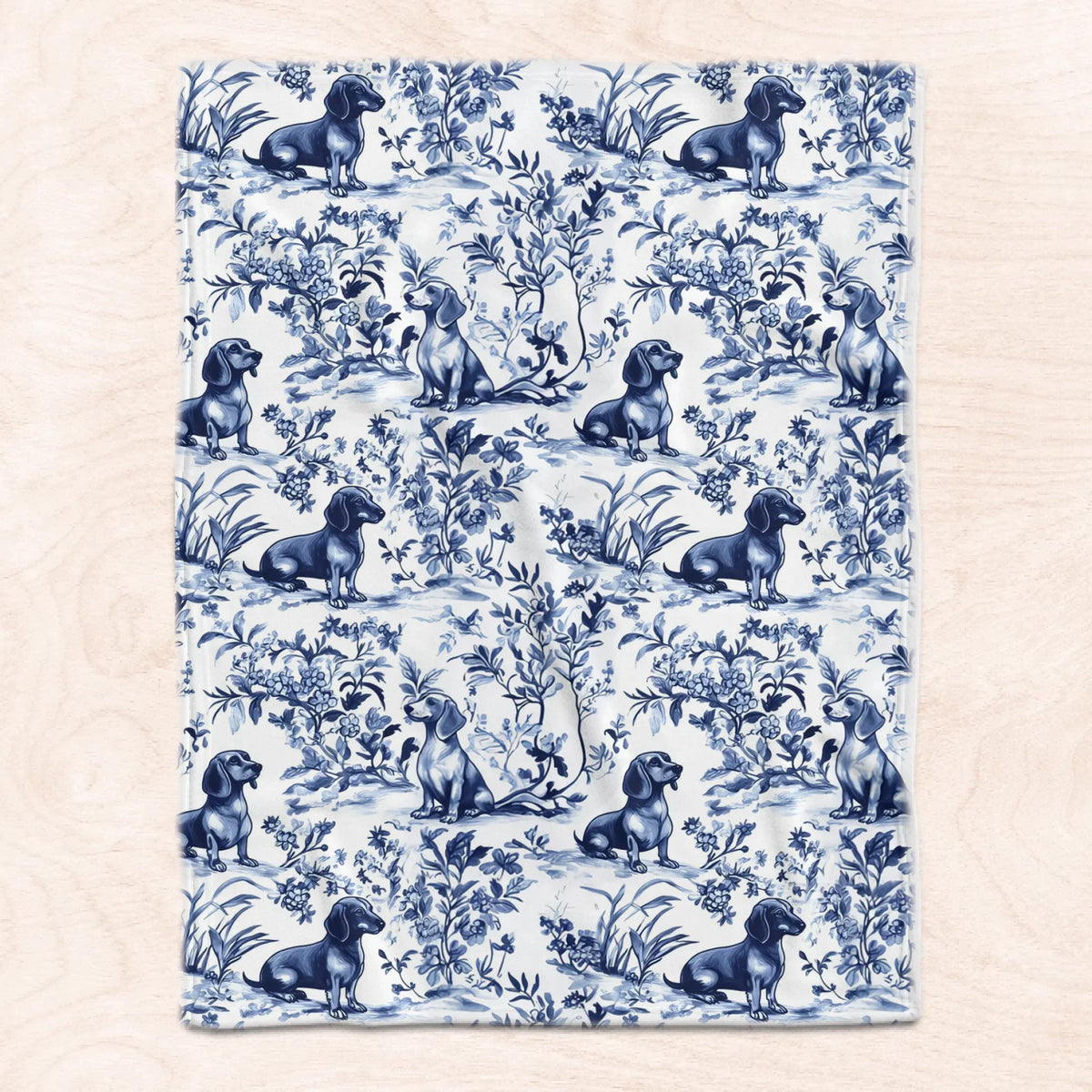 Dog Breed Blue Toile de Jouy Style - Personalized Blanket, Gift For Dog Mom, Dog Dad Gift, Vintage Dog Blanket