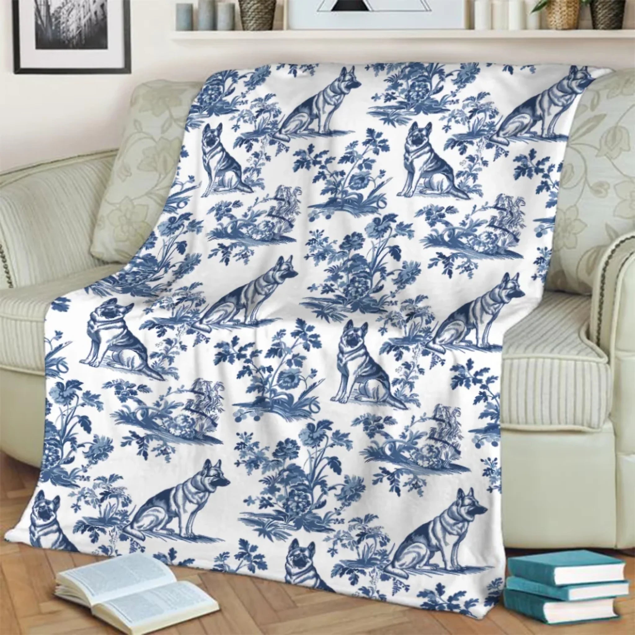 Dog Breed Blue Toile de Jouy Style mk ads