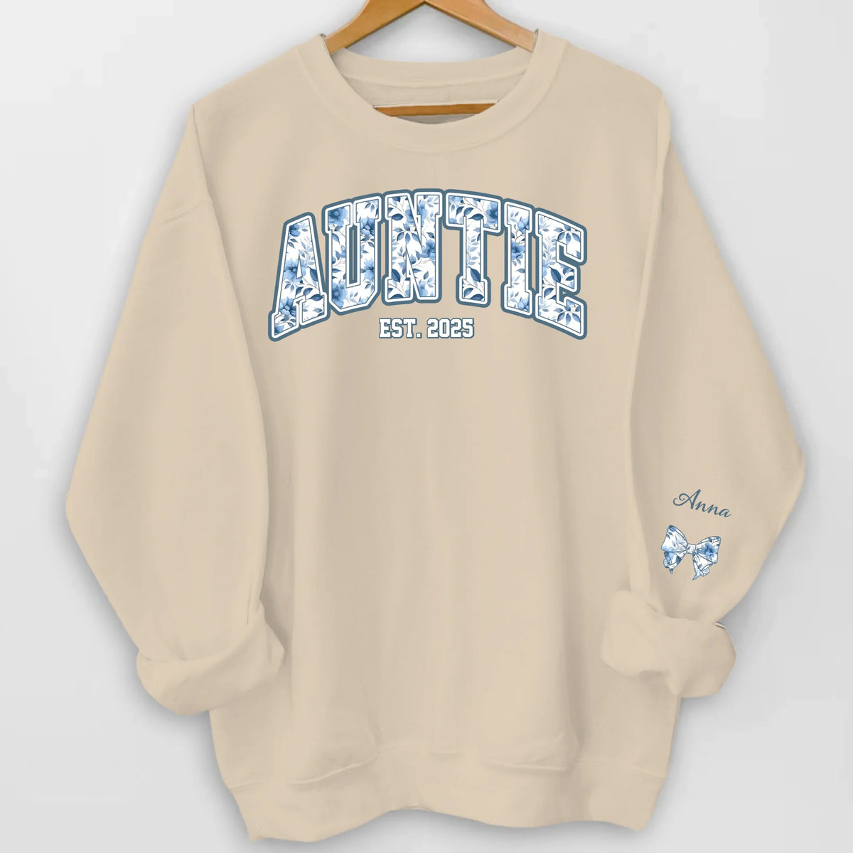 Custom Mama Blue Toile de Jouy Style - Personalized Sleeve Print Sweatshirt, Gift For Mom, Auntie, Grandma