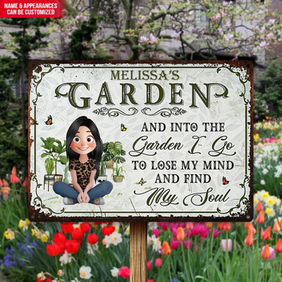 And Into The Garden I Go Gardening Girl - Personalized Metal Sign, Gift For Garden Lovers, Garden Metal Sign