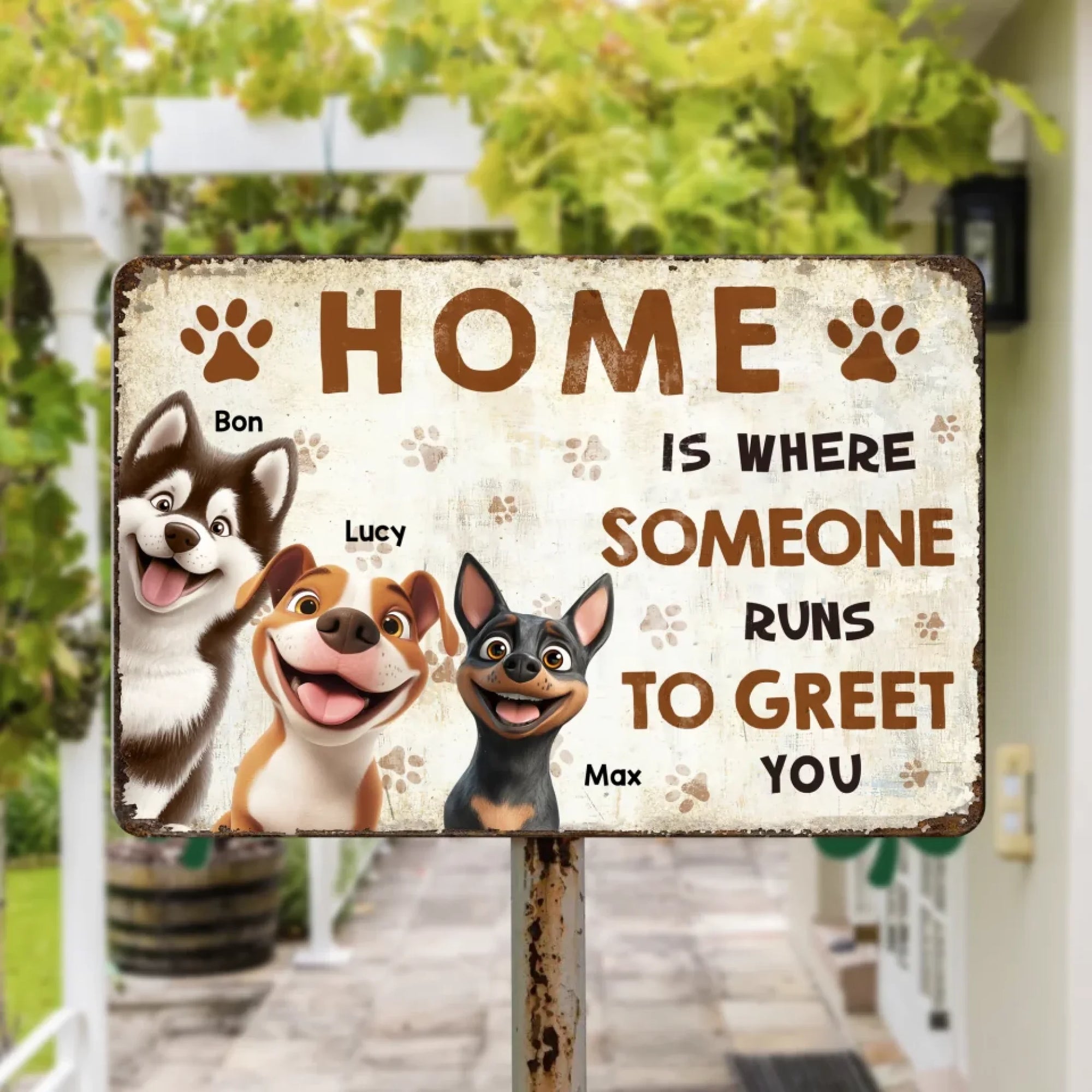 Home Is Where Someone Runs To Greet You - Personalized Metal Sign, Gift For Dog Lovers