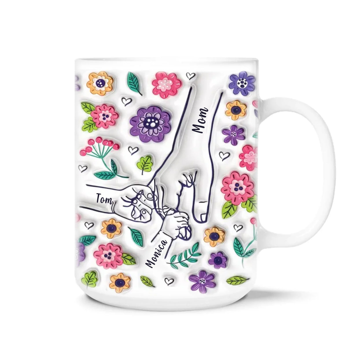 Mom Hold Our Hands, Also Our Hearts - Personalized Custom 3D Inflated Effect Mug