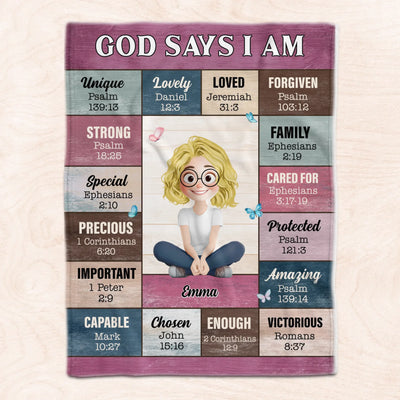 God Says I Am - Personalized Blanket, Gift for Her, Faith Gift, Inspiration Blanket For Women