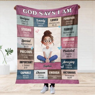 God Says I Am - Personalized Blanket, Gift for Her, Faith Gift, Inspiration Blanket For Women