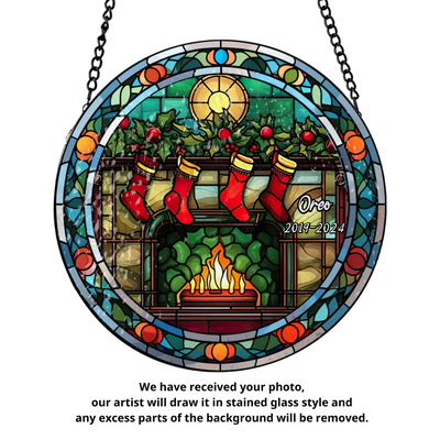 Custom Dog Portrait Picture Christmas Tree - Personalized Window Stained Glass, Christmas Gift - WSG161TL