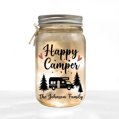 Happy Camper - Personalized Mason Jar Light, Gift For Camping Lover - MJL38