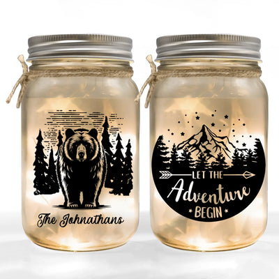 Grizzly Bear - Personalized Mason Jar Light, Gift For Camping Lovers - CF-MJL52