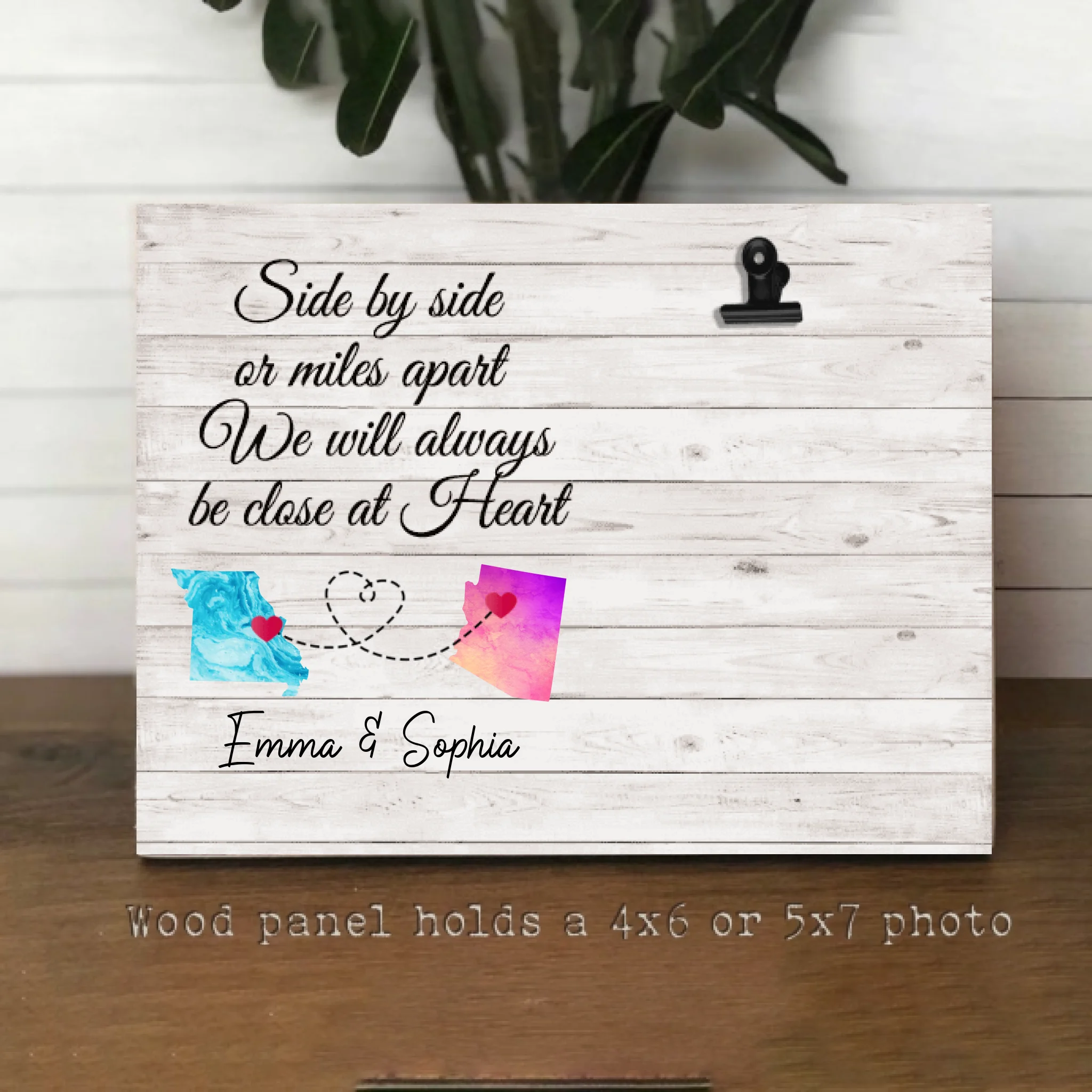 Side By Side Or Miles Apart We Will Always Be Close At Heart Photo Personalized Wood Frame