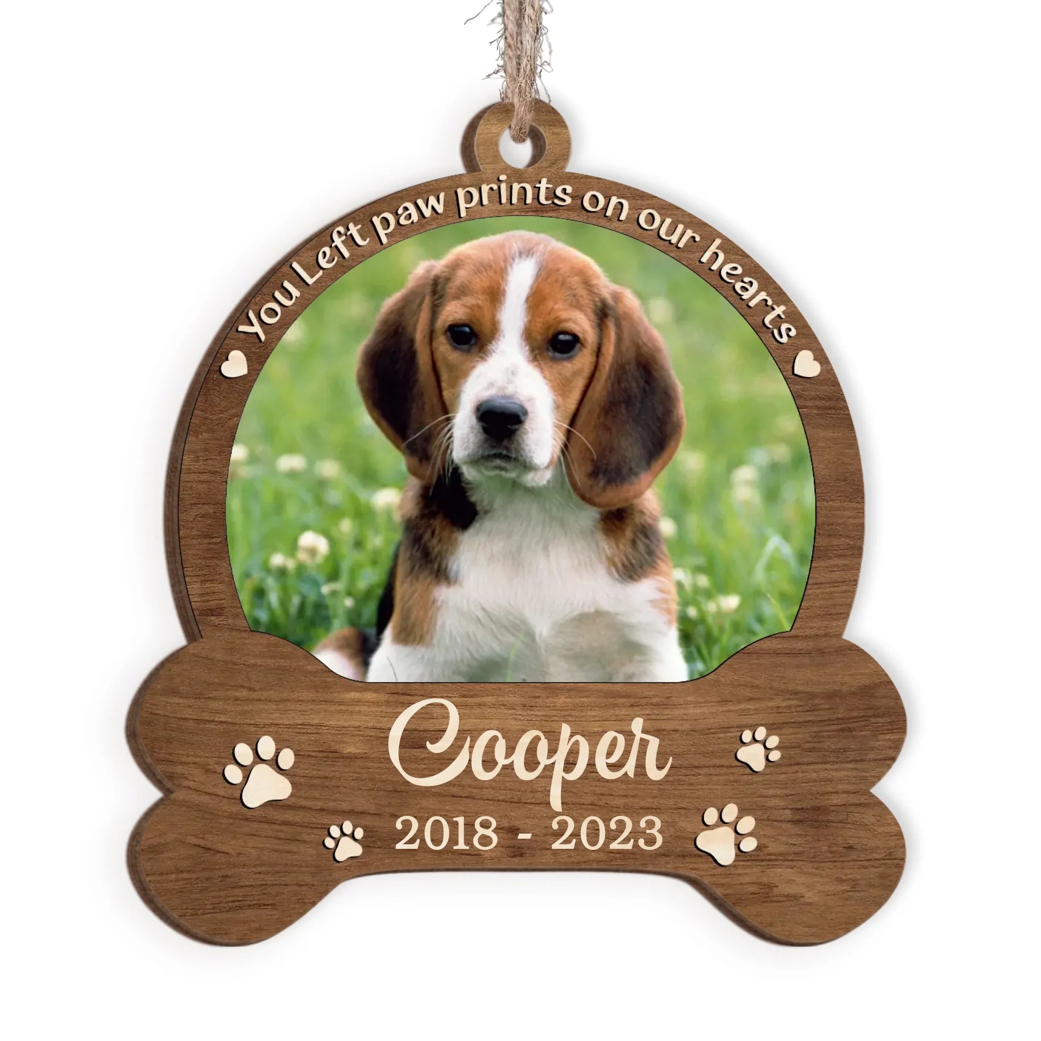 You Left Paw Prints On Our Hearts - Personalized Wooden Ornament, Gift For Christmas - ORN121