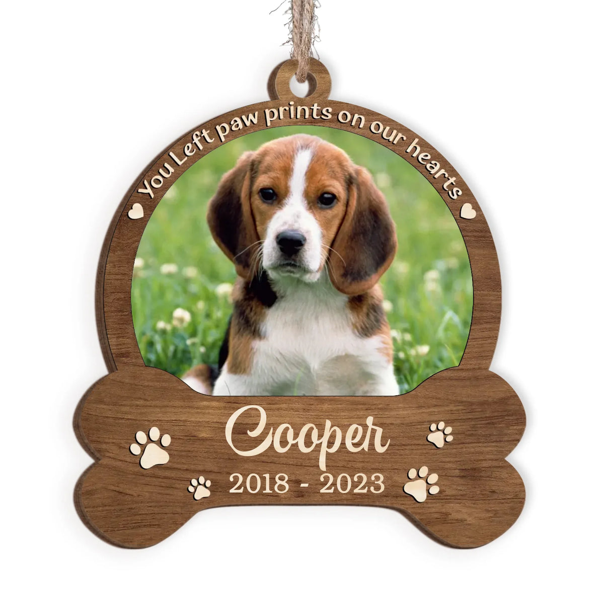 You Left Paw Prints On Our Hearts - Personalized Wooden Ornament, Gift For Christmas - ORN121