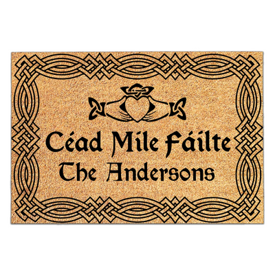 A Hundred Thousand Welcomes - Personalized Doormat, Celtic Irish Gift, Name Irish Claddagh Doormat - DM269