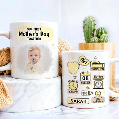 Our First Mother's Day Together - Personalized Mug, Custom Photo & Information Icon, New Mom Gift