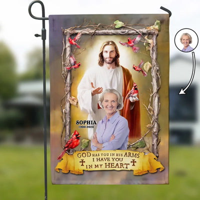 God Have You In His Arms - Personalized Garden Flag, Memorial Gift For Loss Of Loved One