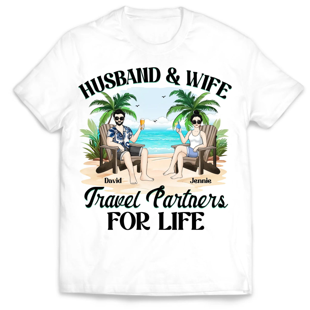 Husband and Wife Travel Partners For Life - Personalized T-Shirt, Travel Shirt for Couples
