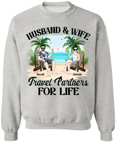 Husband and Wife Travel Partners For Life - Personalized T-Shirt, Travel Shirt for Couples