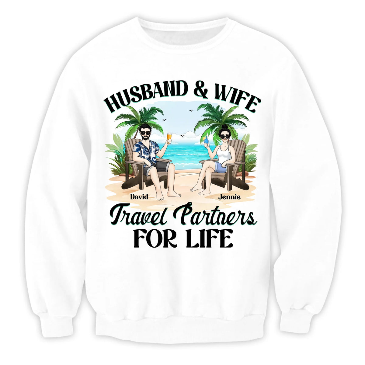 Husband and Wife Travel Partners For Life - Personalized T-Shirt, Travel Shirt for Couples
