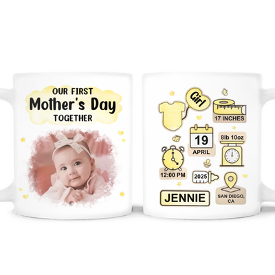 Our First Mother's Day Together - Personalized Mug, Custom Photo & Information Icon, New Mom Gift