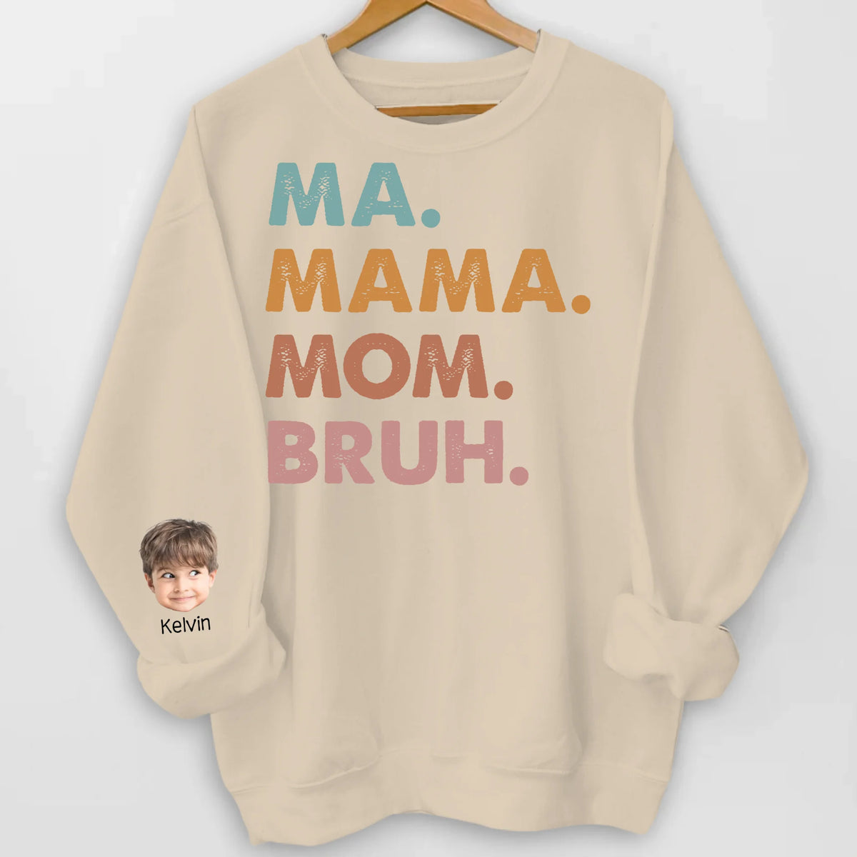 Mama Mom Bruh - Personalized Sleeve Print Sweatshirt, Funny Mama Shirt, Funny Gift Custom Photo