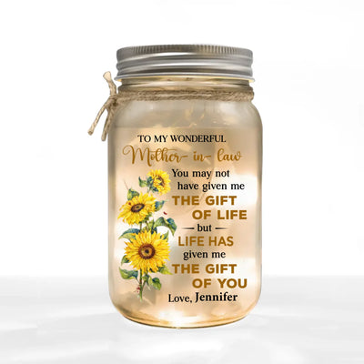 To My Wonderful Mother In Law - Personalized Mason Jar Light, Gift For Mom, Mother In Law Gift