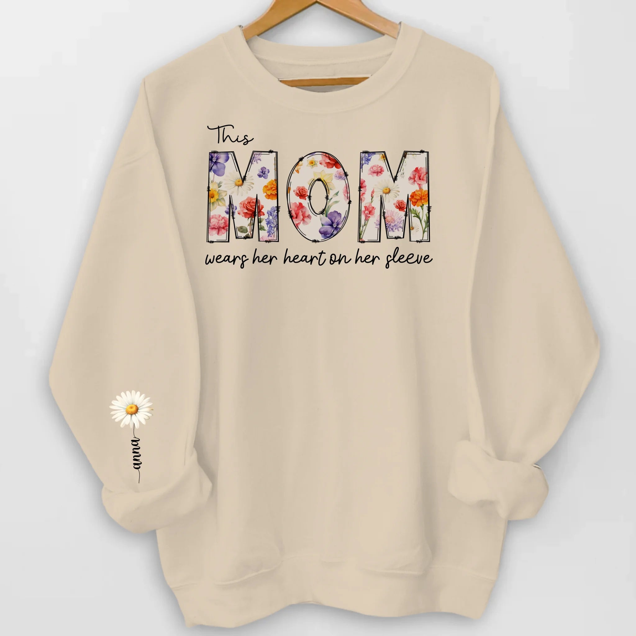 This Nana Wears Her Heart On Her Sleeve - Personalized Sleeve Print Sweatshirt, Gift for Mom/Grandma