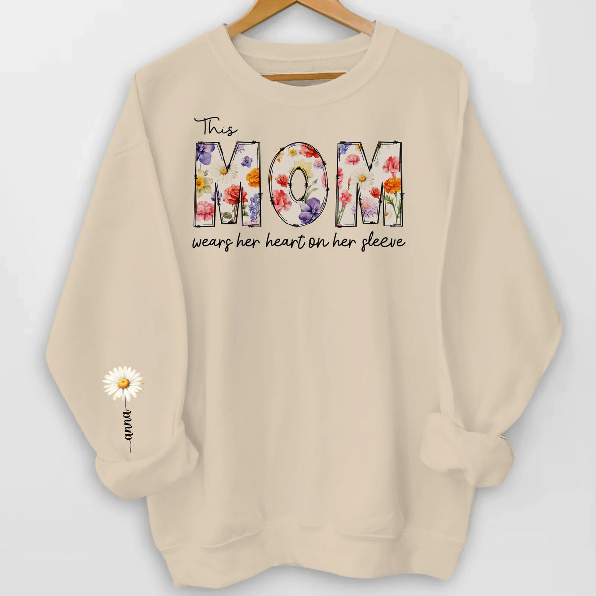 This Nana Wears Her Heart On Her Sleeve - Personalized Sleeve Print Sweatshirt, Gift for Mom/Grandma