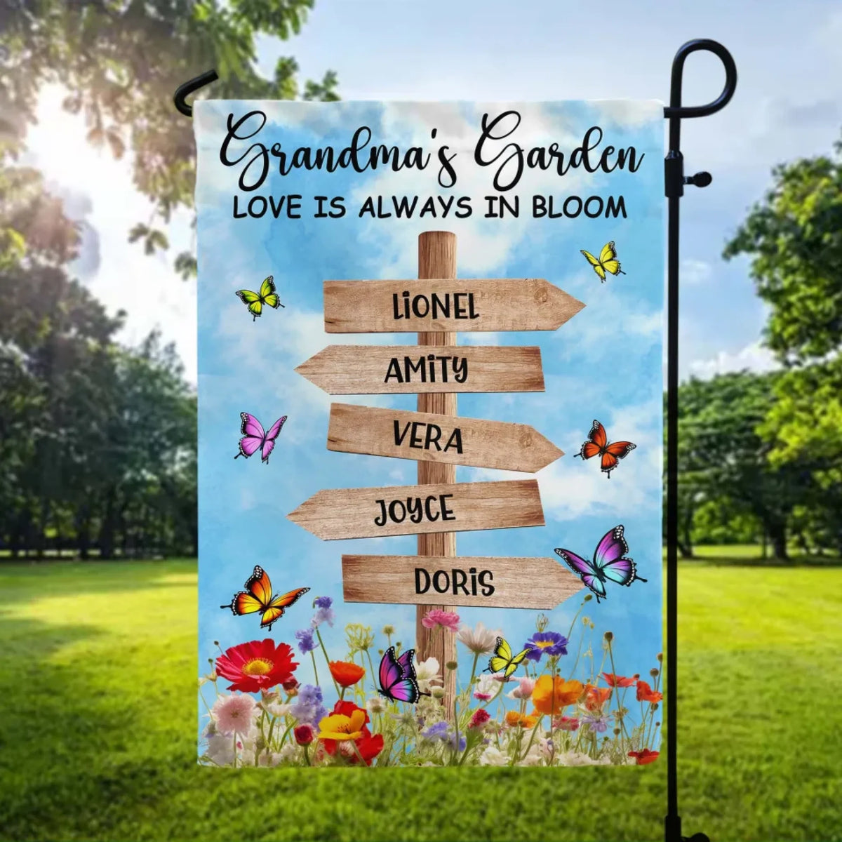 Grandma’s Garden Love Is Always In Bloom - Personalized Garden Flag, Gift For Mom, Grandma, Garden Decor, Mothers  day garden  flag,Garden decor, house flag, flag, custom garden flag, custom flag, garden sign, garden gifts, garden,mothers day gift, mothers day, mother day gift, happy mothers day, mothers day ideas, gift for mothers day, mother's day