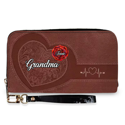 Her Love Blossoms In Every Season - Personalized Leather Wallet, Gift for Mom/Grandma, Mother's Day Gift