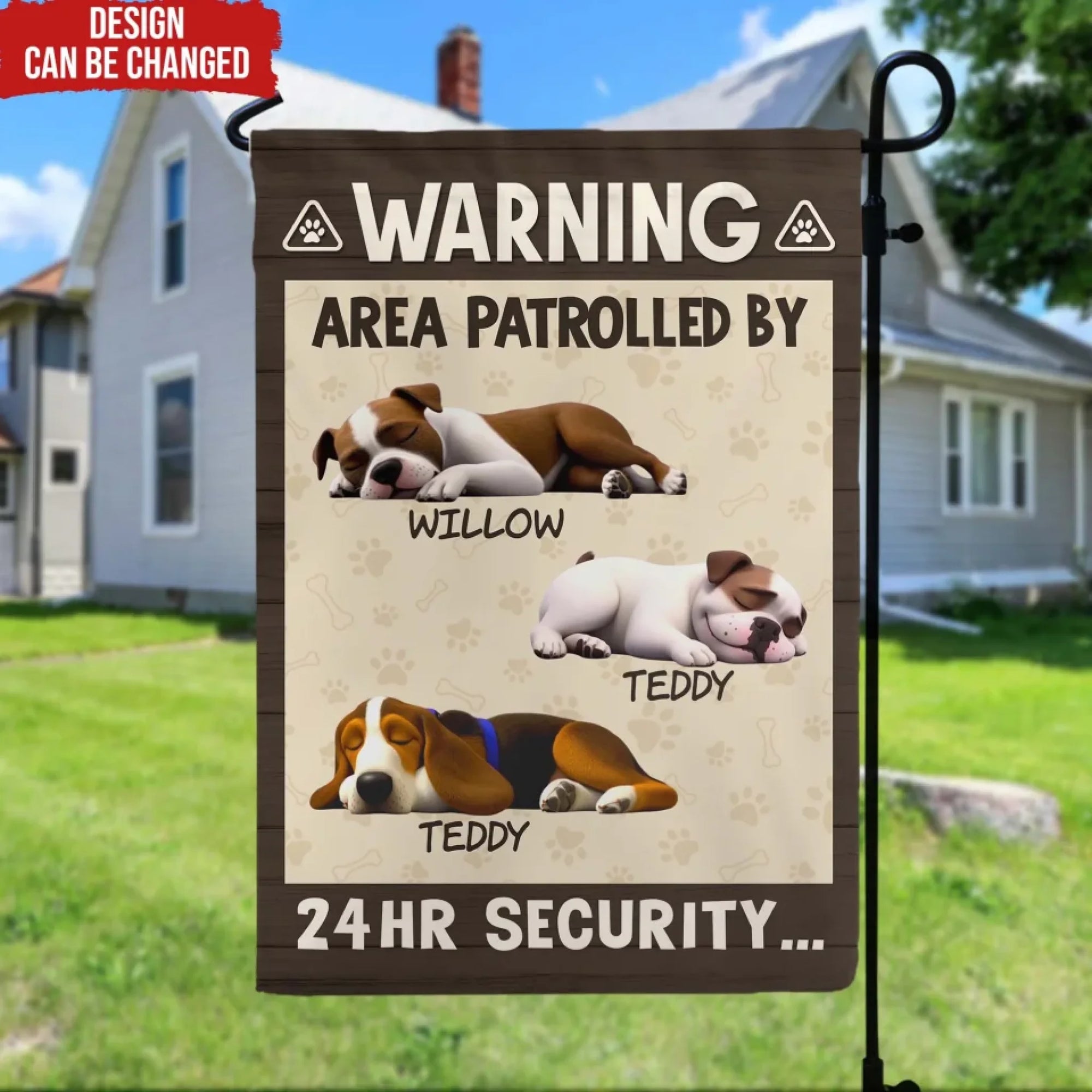 Garden Flag Warning Area Patrolled By 24-hr Security - Personalized Garden Flag, Gift For Dog Lover