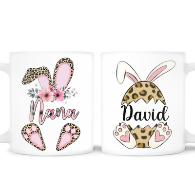 Nana Flower Leopard Easter - Personalized Mug, Easter Day Gift for Grandma, Bunny Coffee Cup