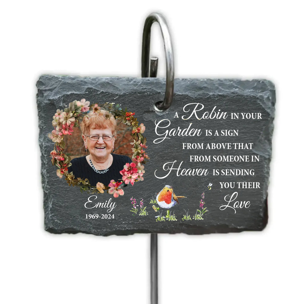 Robin Memorial Gift, A Robin In Your Garden - Personalized Garden Slate, Gift For Memorial