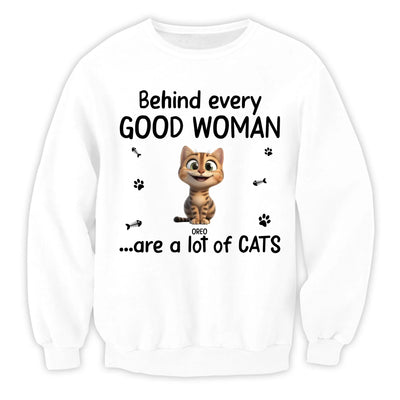 Behind Every Good Woman Are A Lot Of Cats - Personalized T-Shirt, Gift For Cat Lovers, Cat's Gift