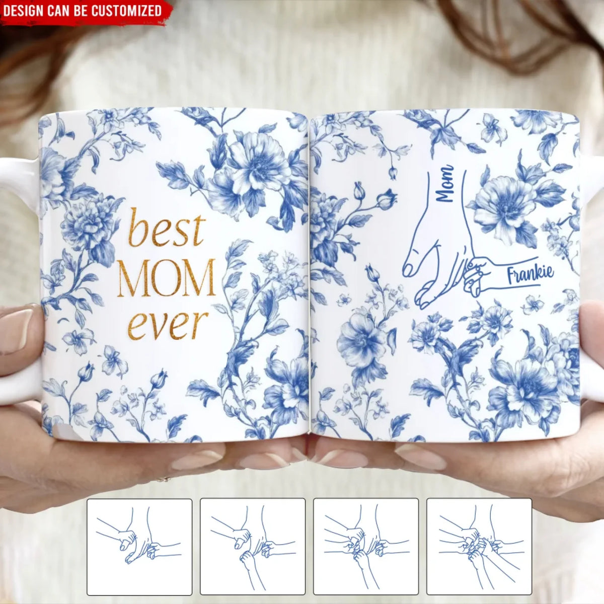 Best Mom Ever, Custom Hand Holding- Personalized Mug, Blue Toile de Jouy Style, Gift For Mom, mothers day mug,Funny coffee mug, mug, tea mug, beer mug, personalized mug, personalized mugs, custom coffee mug,mothers day gift, mothers day, mother day gift, happy mothers day, mothers day ideas, gift for mothers day, mother's day