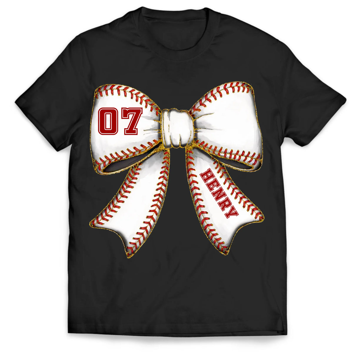 Custom Baseball Bow - Personalized T-Shirt, Baseball Mom Shirt With Kids Name & Jersey Number