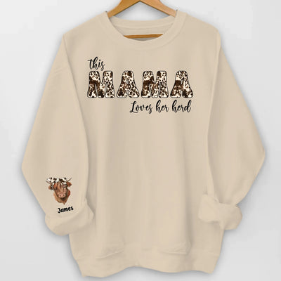 This Nana Loves Her Herd - Personalized Sleeve Print Sweatshirt, Cow Print Mama Shirt, Gift for Grandma/Mom, Mother's Day Gift