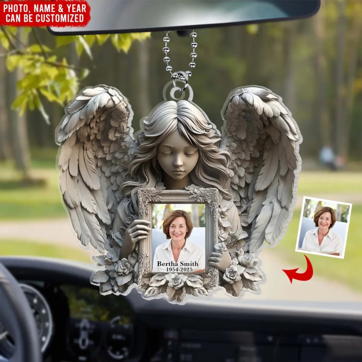 Memorial Angel Wings - Personalized Acrylic Car Hanger, Remembrance Gifts