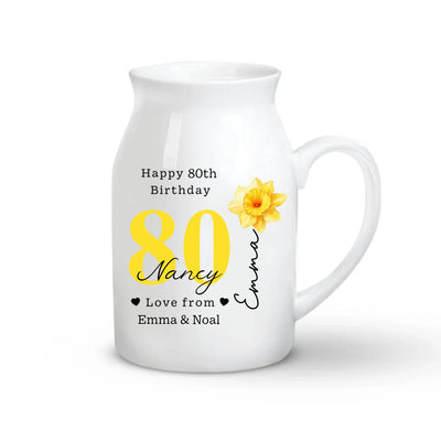 Floral Happy Birthday - Personalized Flower Vase, Gift For Grandma/Mom, Grandma's Birthday Gift