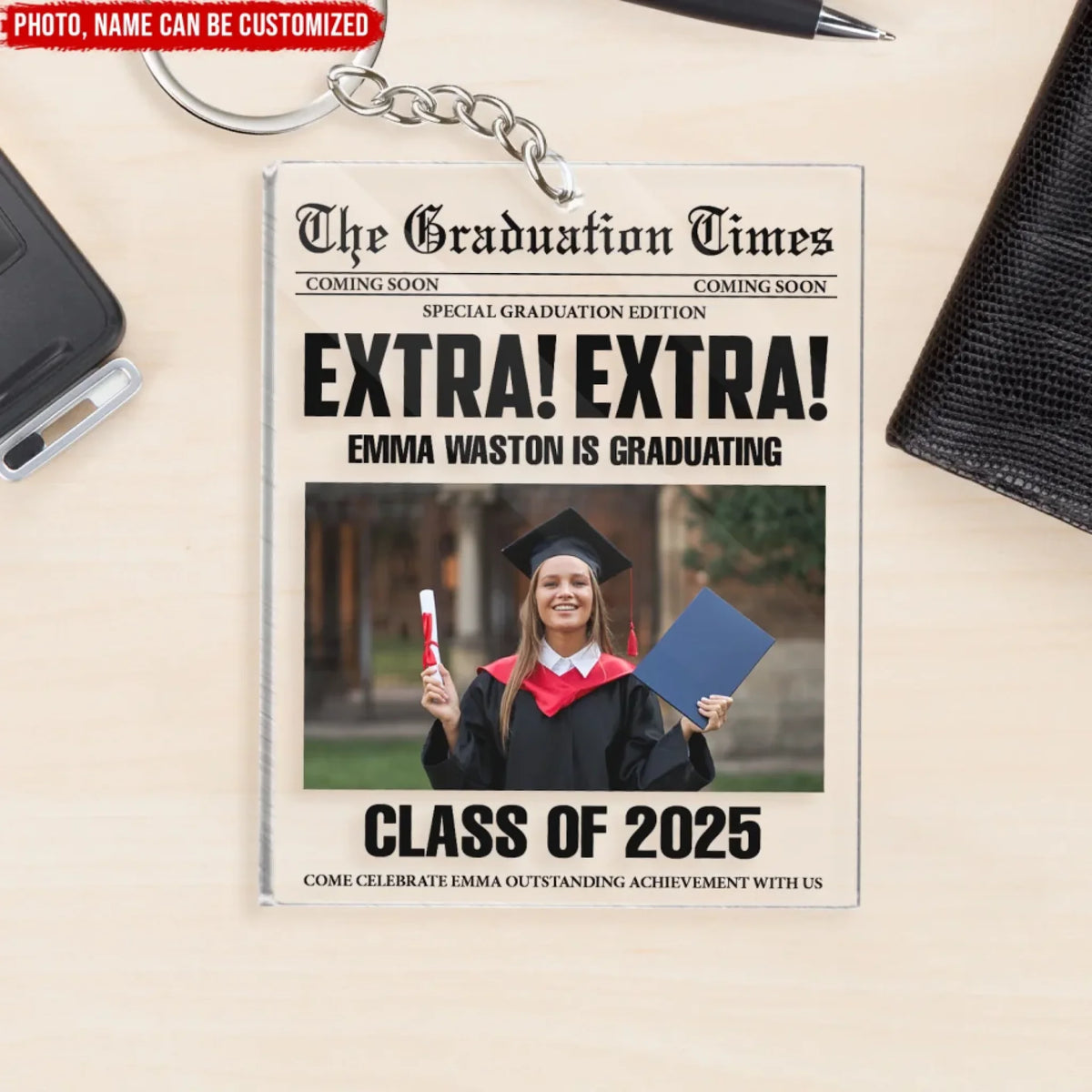 The Graduation Times - Personalized Acrylic Keychain, Graduation Gifts Newspaper