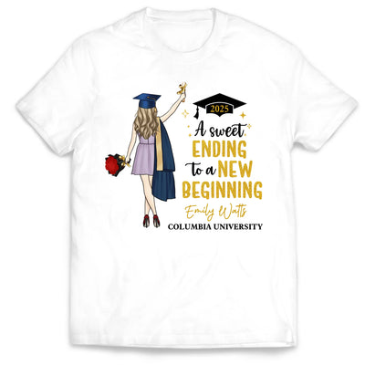 A Sweet Ending To A New Beginning - Personalized T-Shirt, Graduation Shirt, Grad Gift