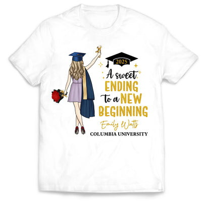 A Sweet Ending To A New Beginning - Personalized T-Shirt, Graduation Shirt, Grad Gift