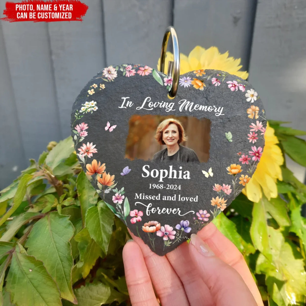 In Loving Memory - Personalized Garden Slate, Floral Memorial Stone, Sympathy Gift