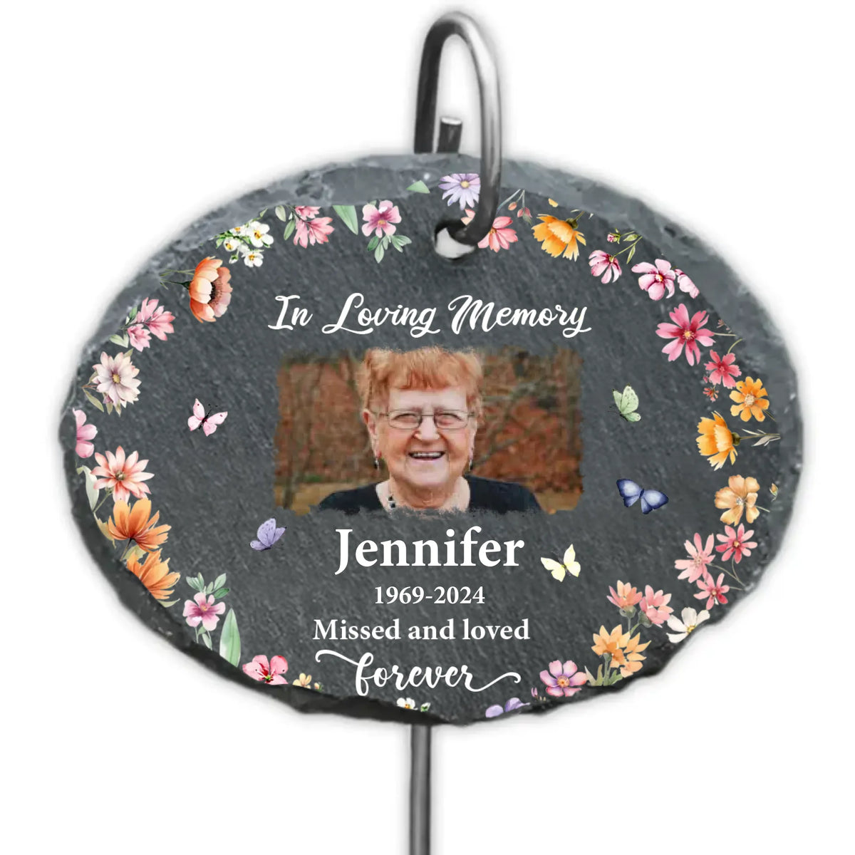 In Loving Memory - Personalized Garden Slate, Floral Memorial Stone, Sympathy Gift