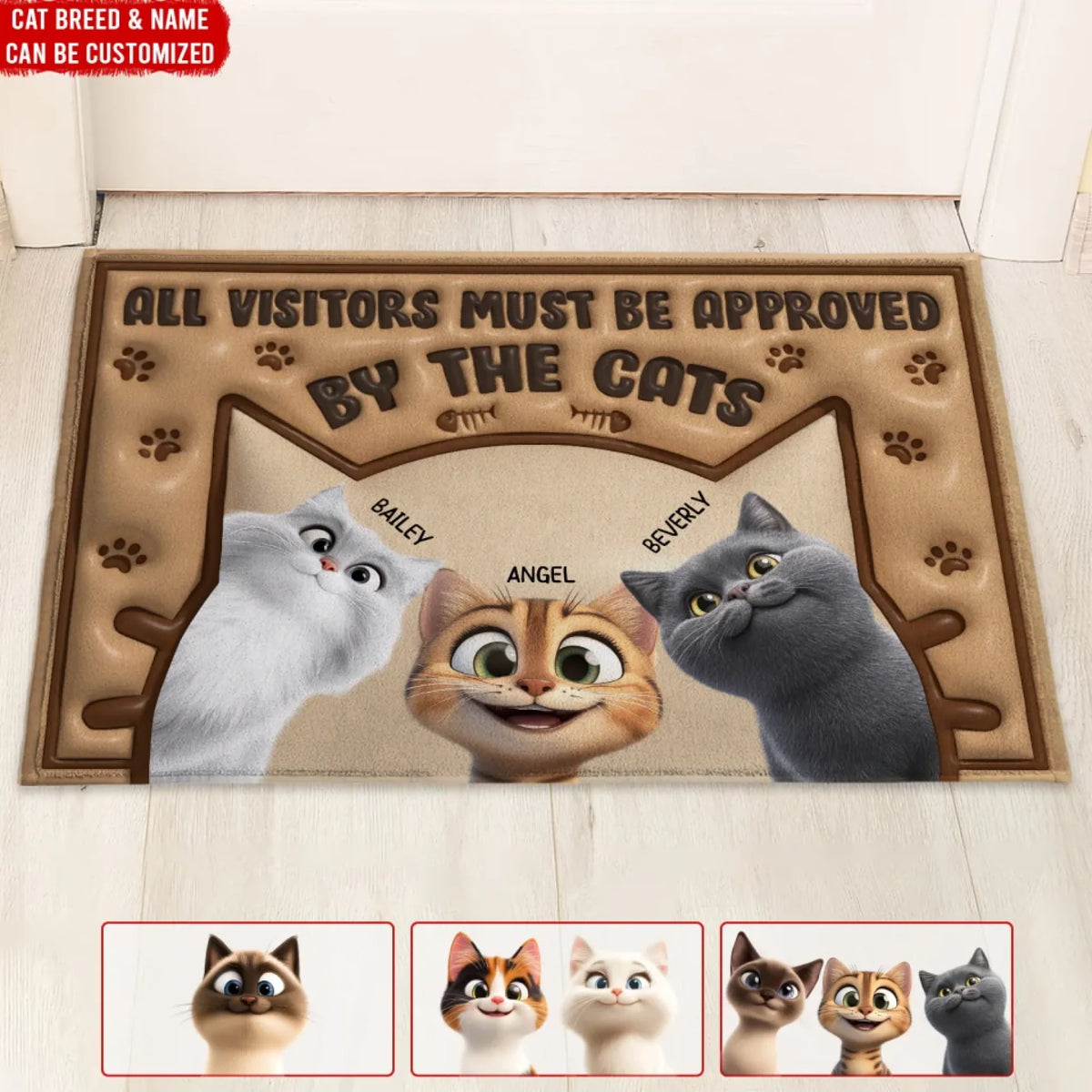 All Visitors Must Be Approved By The Cats - Personalized Doormat, Gift For Cat Lover, Doormat,cat,outdoor doormats,welcome mat,custom doormats,front doormat,funny doormats,gifts for cat lovers,cat