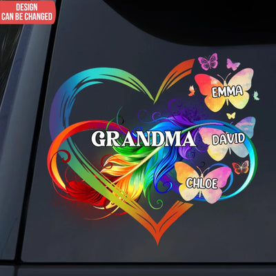 Grandma Mom Heart Infinity Butterfly - Personalized Decal, Happy Mother's Day, Mom Gift, Car Decor