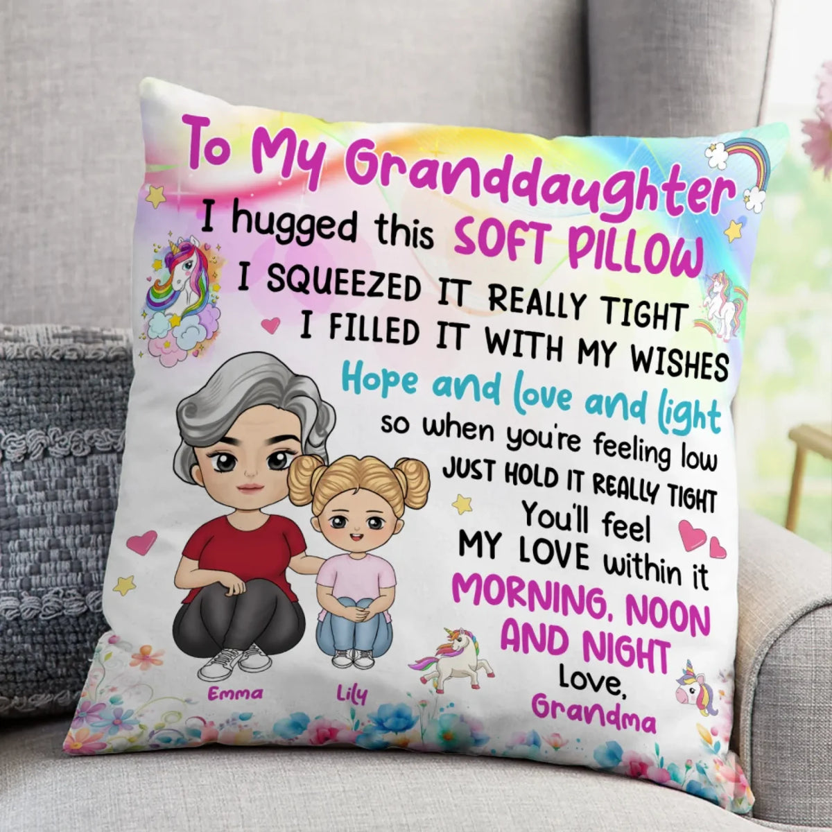 Grandma Mother Hugged This Soft Pillow - Personalized Pillow, Gift For Granddaughter, Grandma, Family Pillow