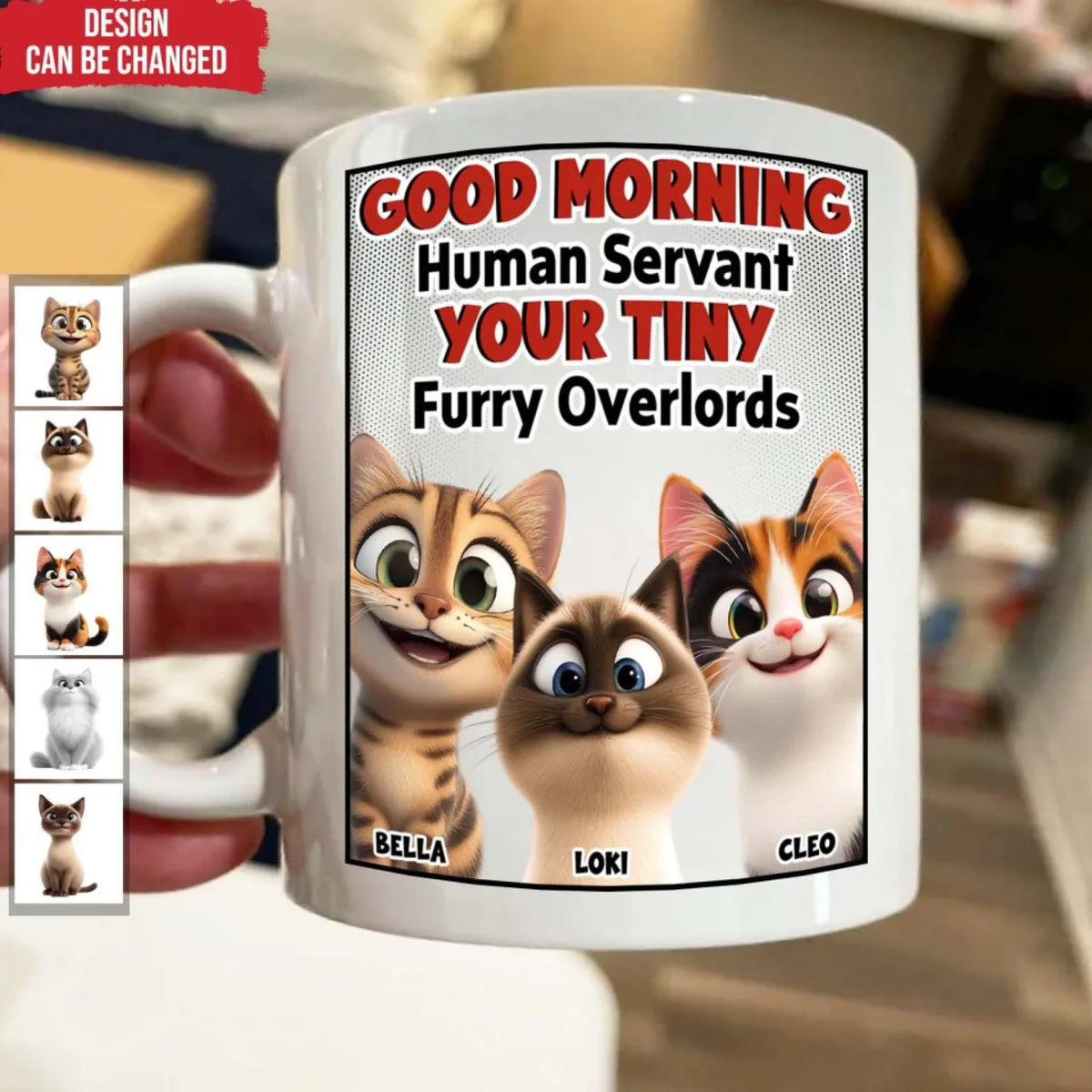 Good Morning Cat Human Servant - Personalized Mug, Funny Gift for Cat Lovers, Cat Mom/Cat Dad Mug