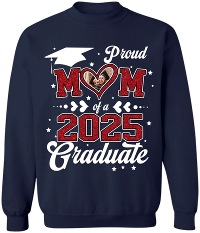 Proud Mom Of A 2025 Senior - Personalized T-Shirt, Graduation Mom Gift, Grad Party Family Shirt