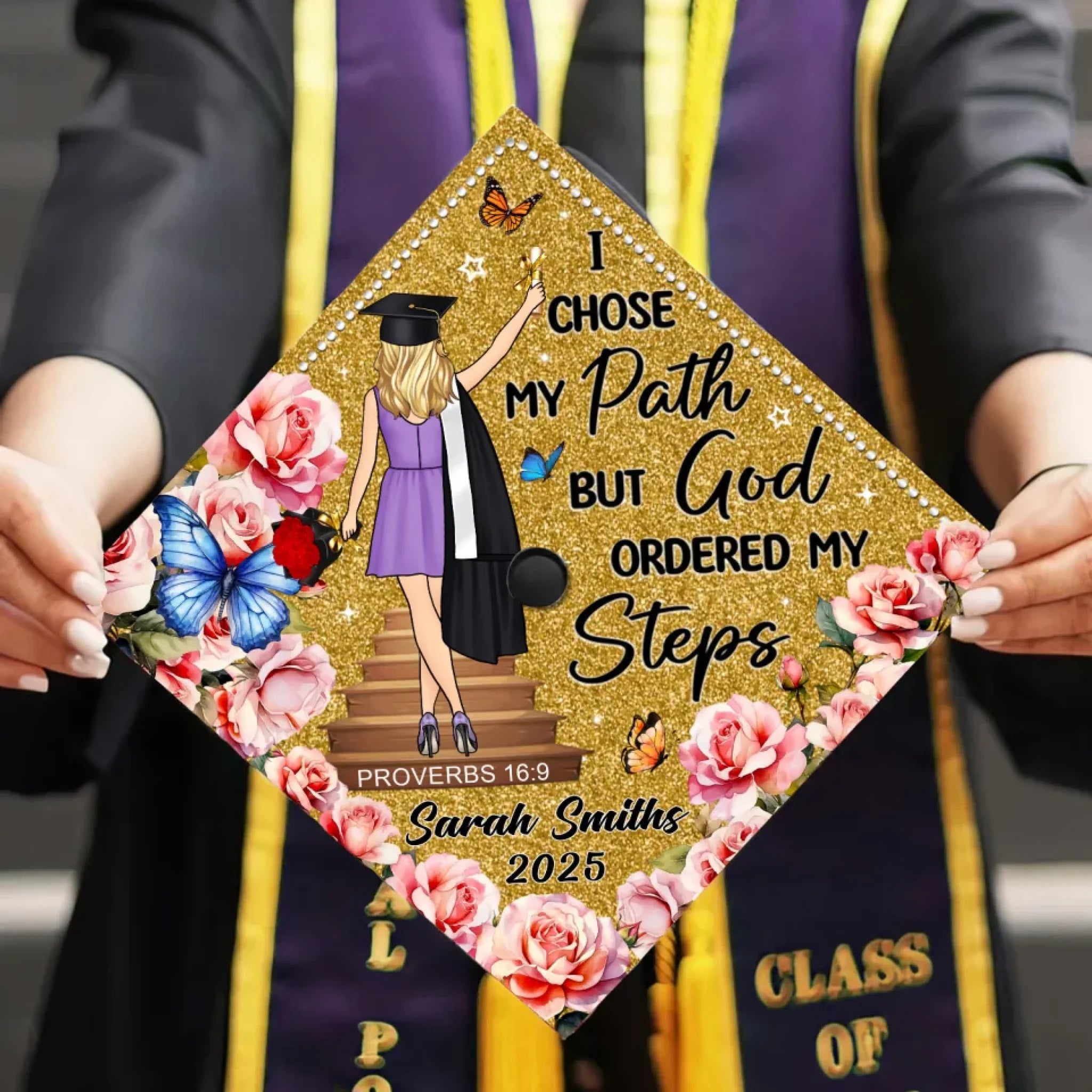 Graduation Choose Path I Chose My Path God Ordered My Steps Personalized Graduation Cap Toppe ...