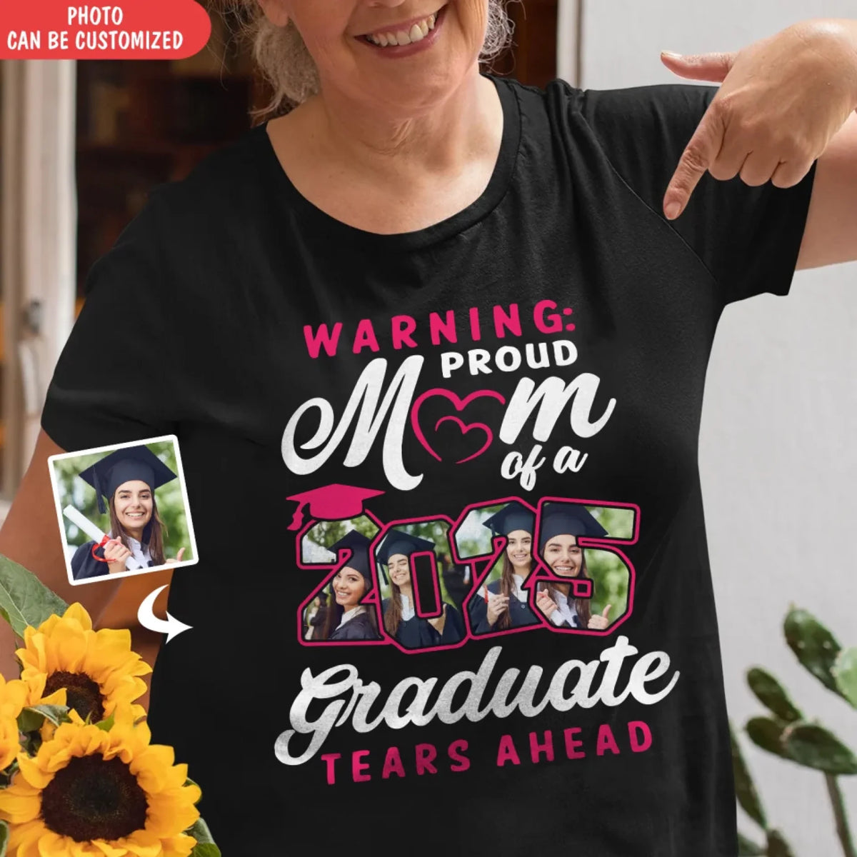 Warning Proud Mom Of A Graduate Tears Ahead - Personalized T-Shirt, Graduation Gift, Grad Mom Shirt