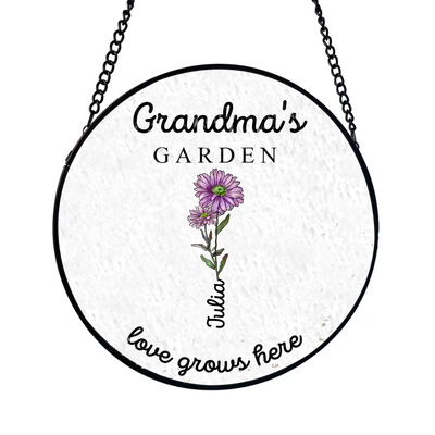 Custom Birth Flower Grandma's Garden - Personalized Window Stained Glass, Suncatcher Window Hangings