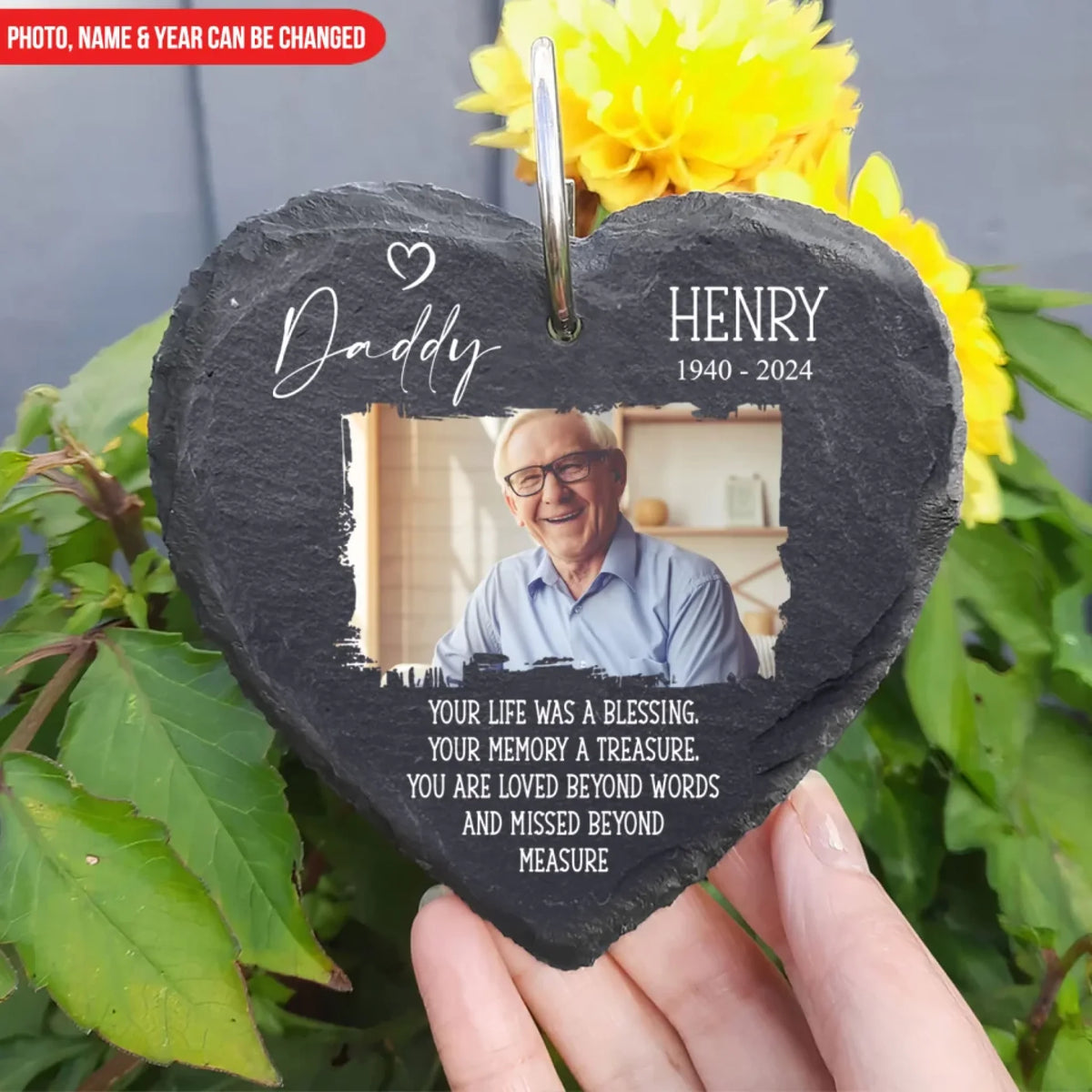 Your Life Was A Blessing - Personalized Garden Slate, Dad Sympathy Memorial Stone, Loss Of Loved One Gift
